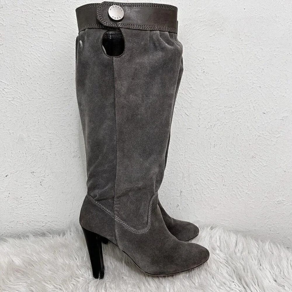 MICHAEL‎ MICHAEL KORS Tall Slouchy Shaft Boots Stale Grey Suede Leather Size 7 M